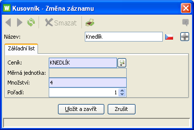kusovník-karta