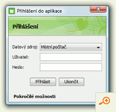 Přihlašovací obrazovka v češtině