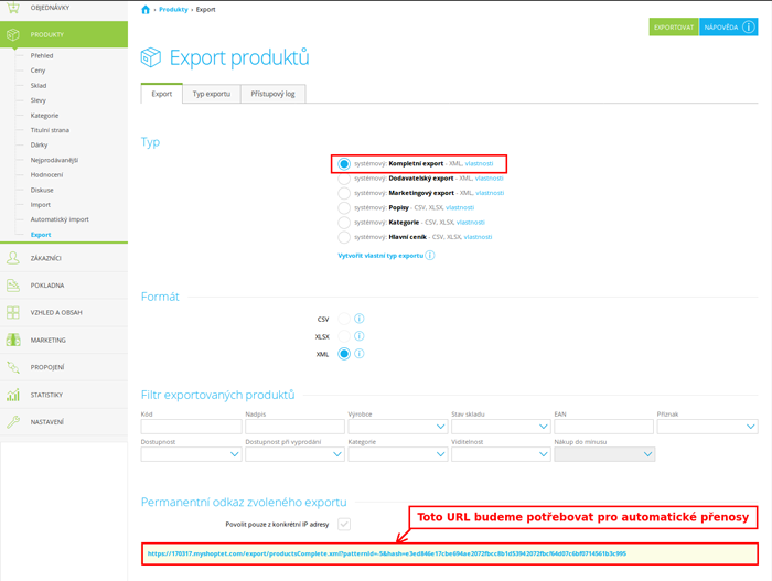 Export produktů