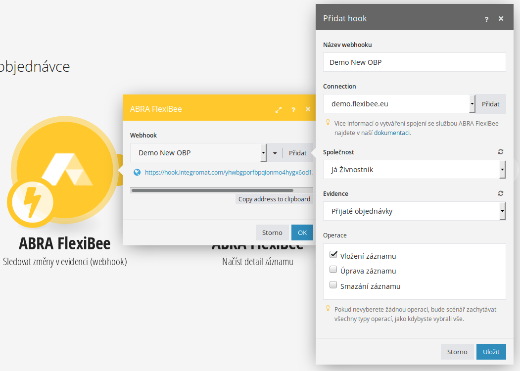 Nastavení komponenty pro FlexiBee WebHooks