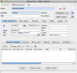 Adresy firem - Změna záznamu